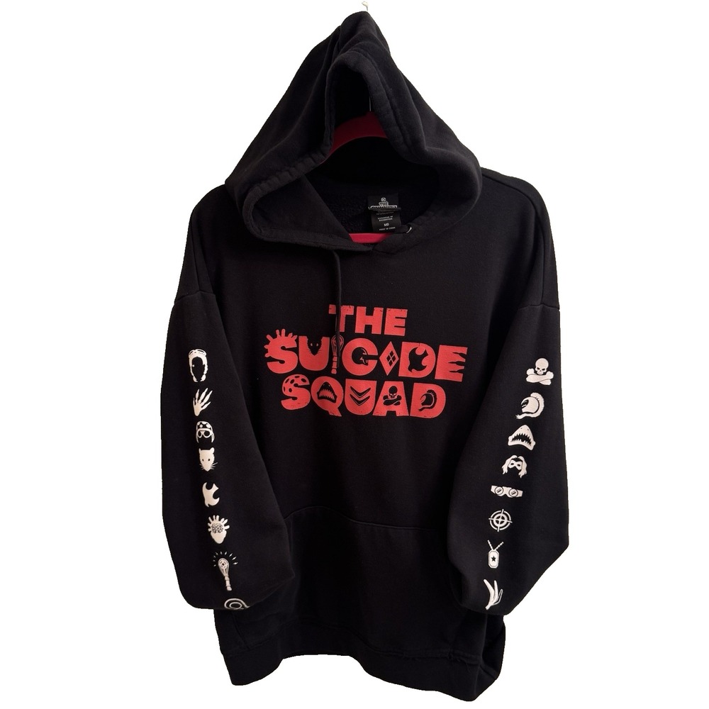 DC Comics Mens The Suicide Squad Hoodie Medium Black Red Graphic Movie Promo